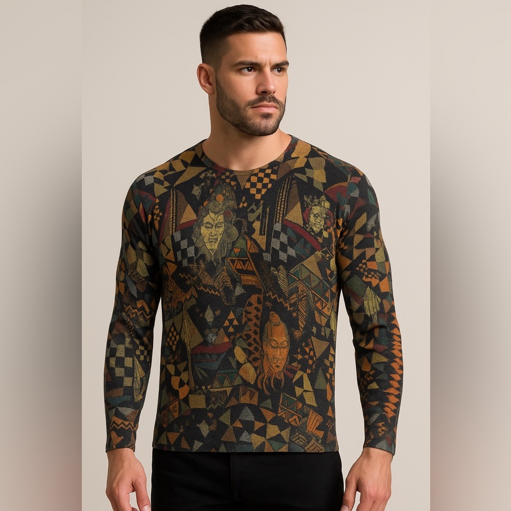 Etro Men’s Abstract Geometric Jacquard Knit Sweater Made in Italy – Size M